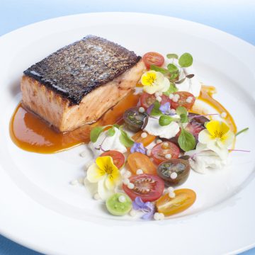 Barbequed Huon Salmon with chilli paste, orange sauce and summer tomato salad