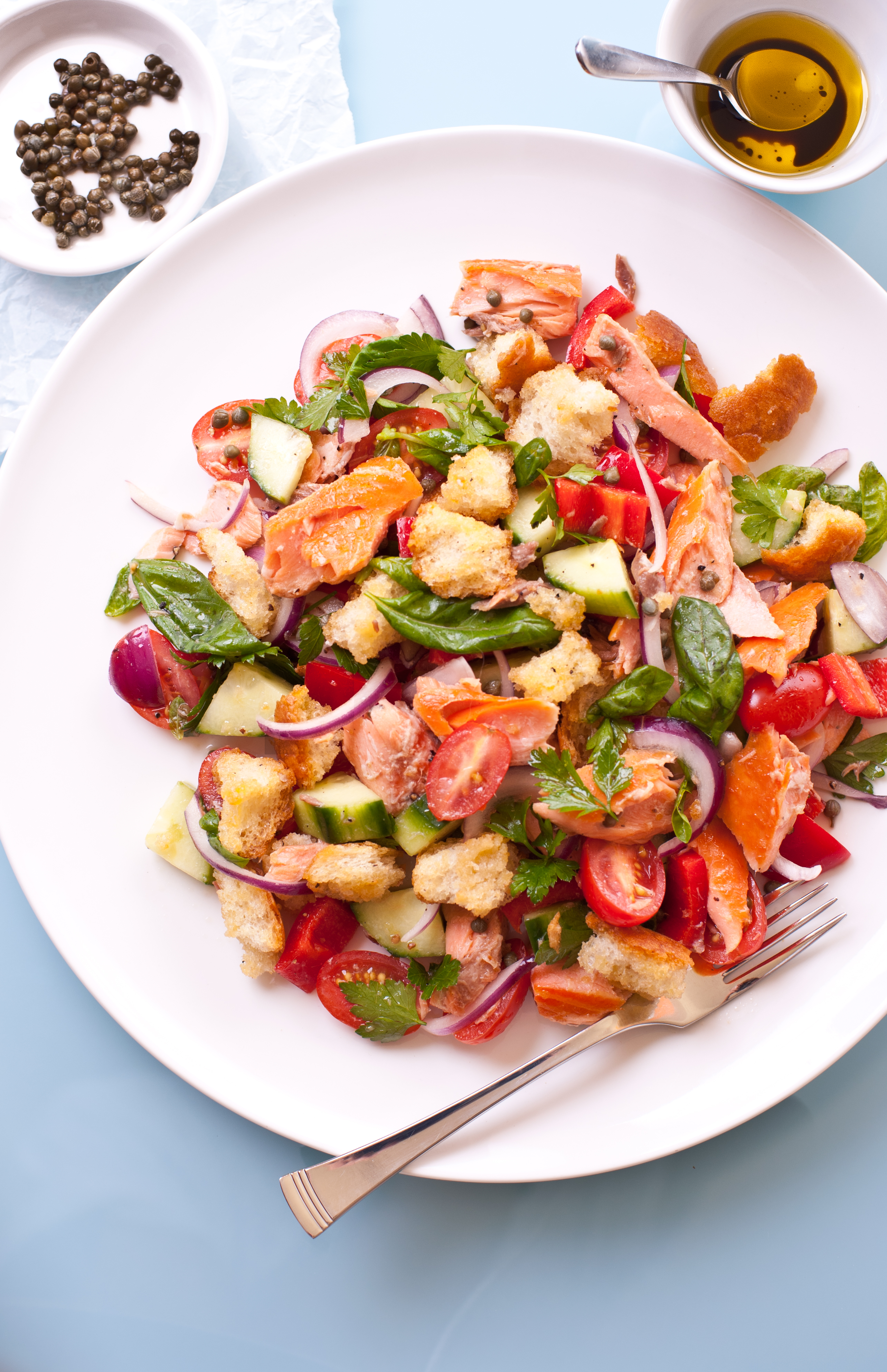 Italian bread salad with Huon Premium Hot Smoked Salmon