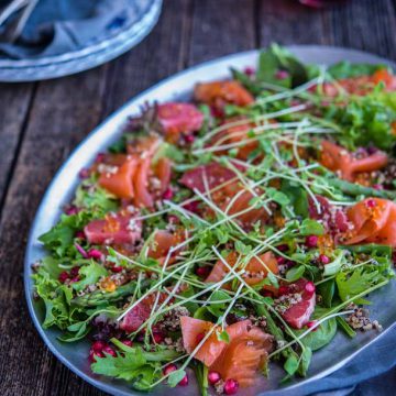 Huon smoked salmon, pomegranate and quinoa salad