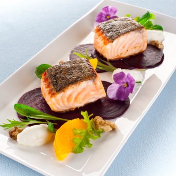 Huon Salmon with goat’s cheese and beetroot salad