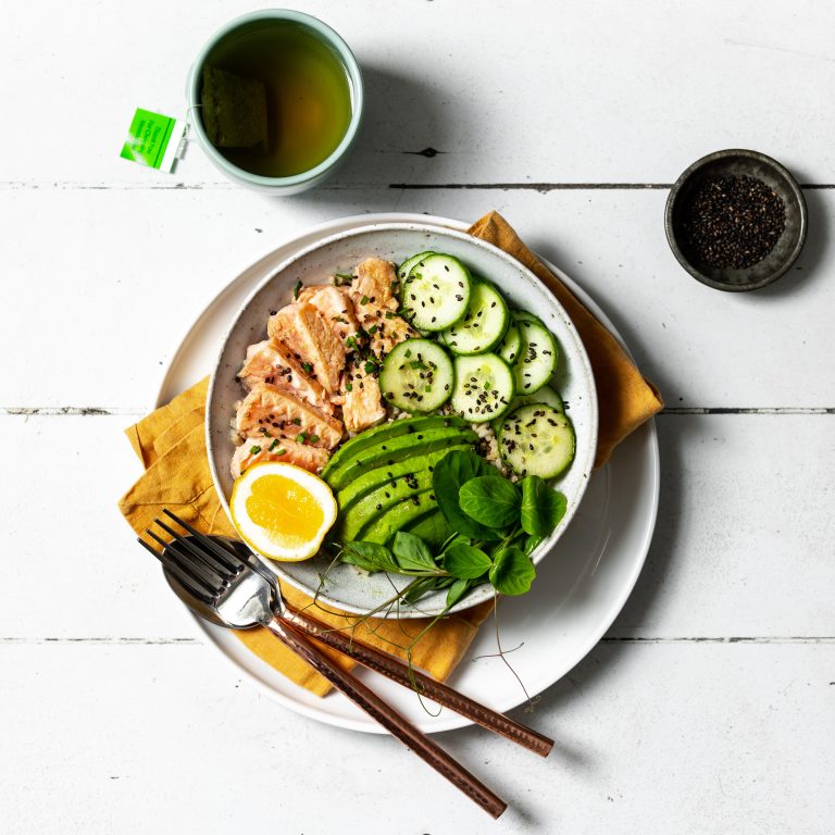 Seared Salmon Bowl with Wasabi and Soy Dressing