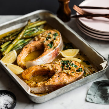Huon Ocean Trout Cutlets with Asparagus & Quick Garlic Butter Sauce